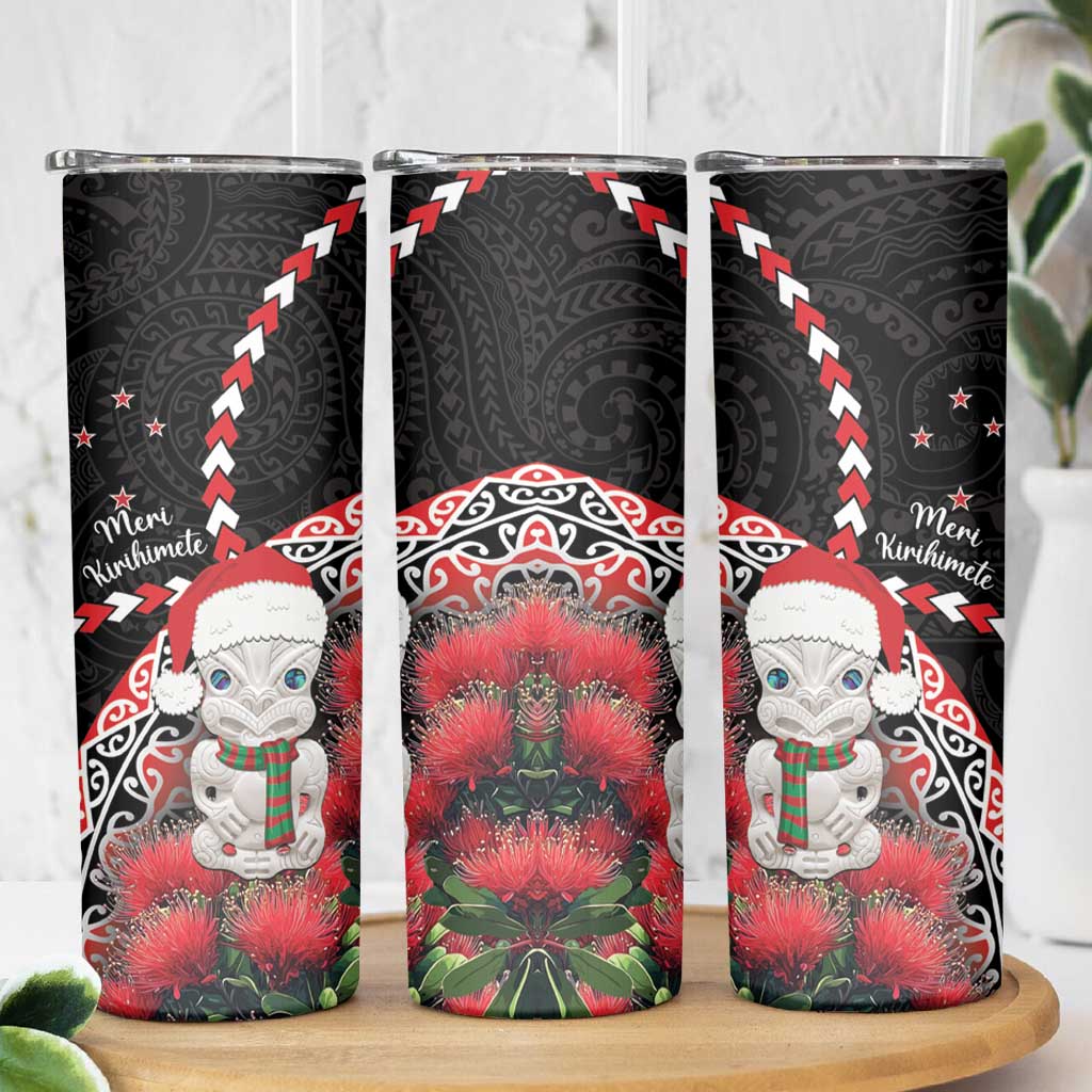 New Zealand Christmas Meri Kirihimete Skinny Tumbler Santa Hei Tiki Pohutukawa LT01 - Polynesian Pride
