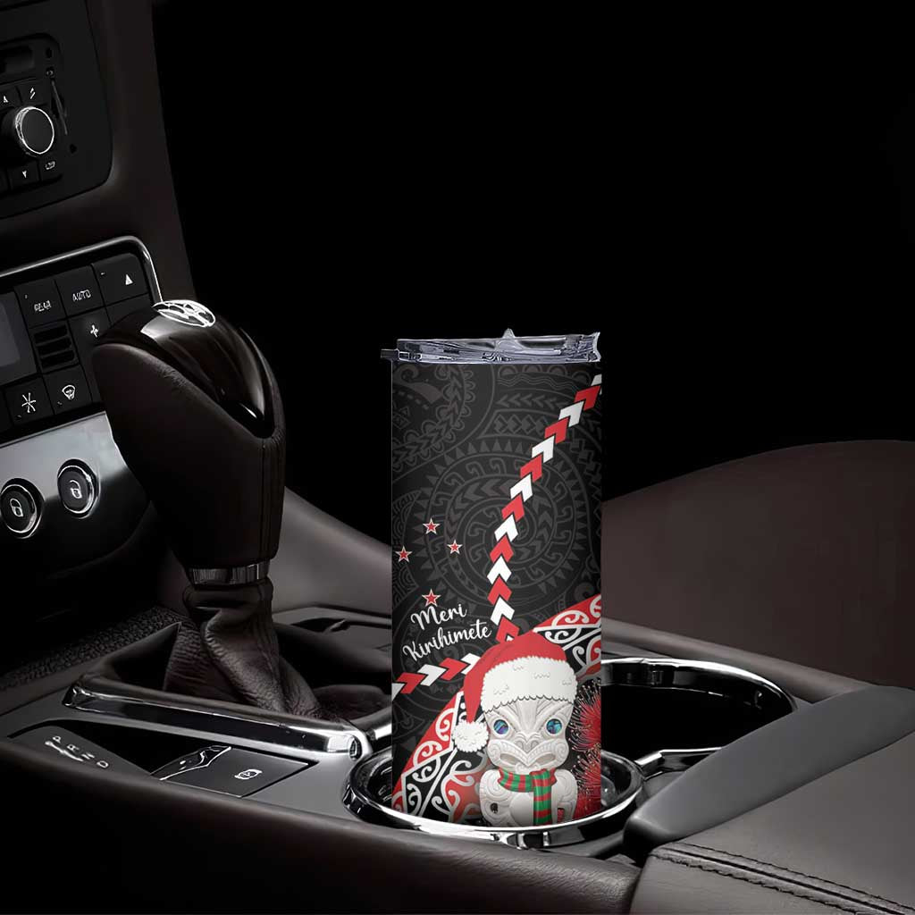 New Zealand Christmas Meri Kirihimete Skinny Tumbler Santa Hei Tiki Pohutukawa LT01 - Polynesian Pride
