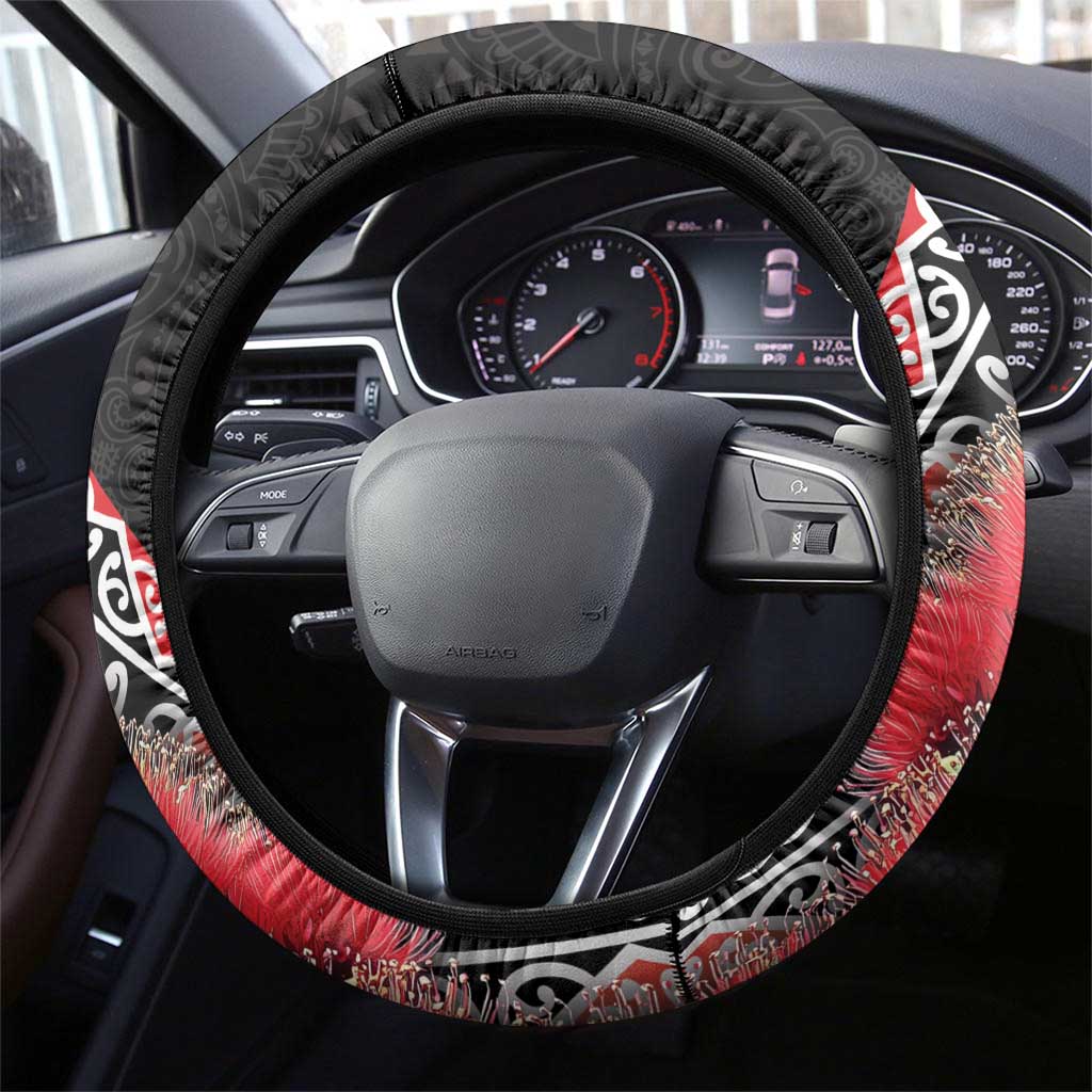 New Zealand Christmas Meri Kirihimete Steering Wheel Cover Santa Hei Tiki Pohutukawa LT01 - Polynesian Pride