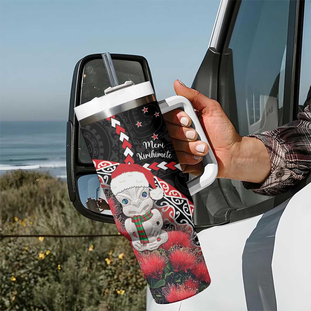 New Zealand Christmas Meri Kirihimete Tumbler With Handle Santa Hei Tiki Pohutukawa LT01 - Polynesian Pride
