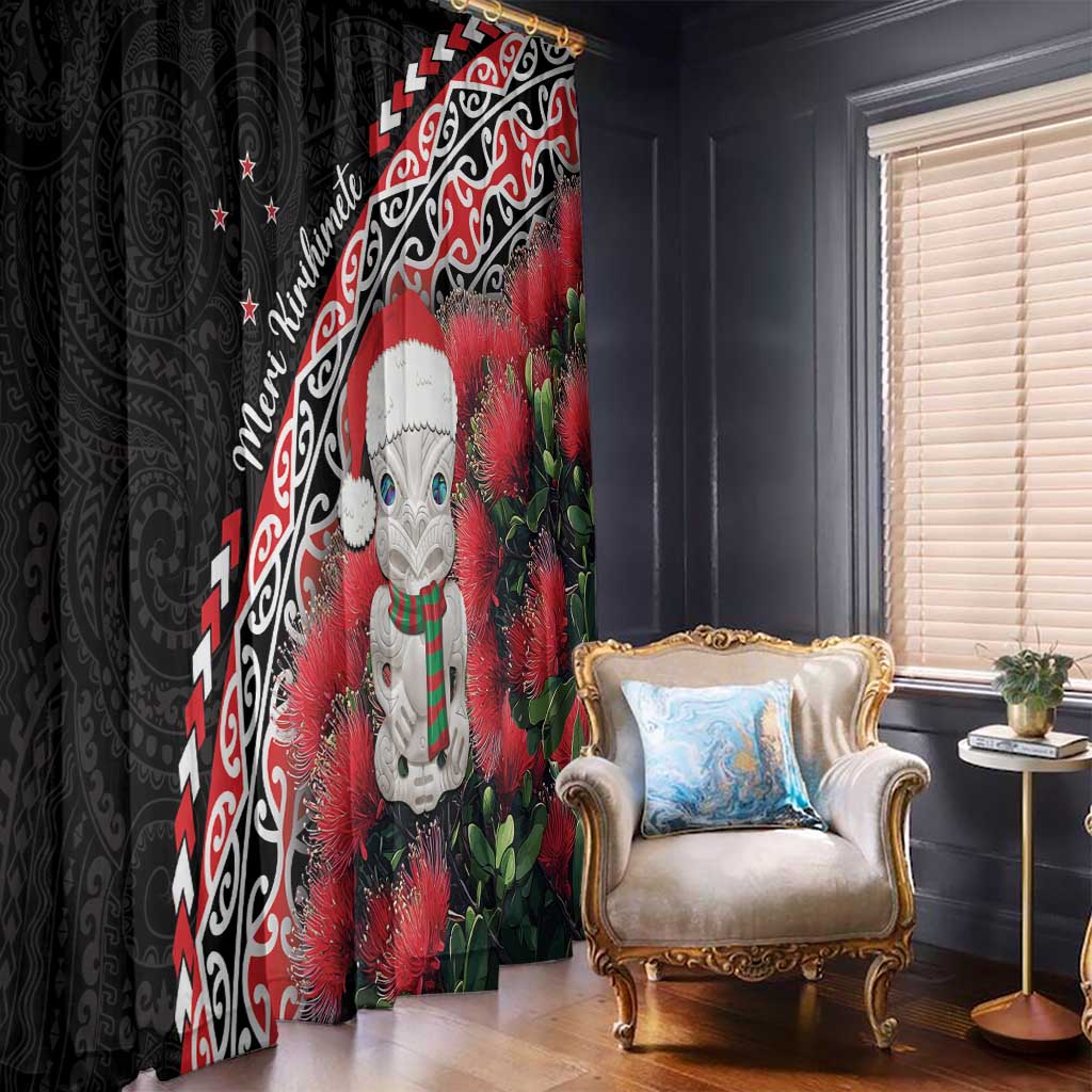New Zealand Christmas Meri Kirihimete Window Curtain Santa Hei Tiki Pohutukawa LT01 - Polynesian Pride