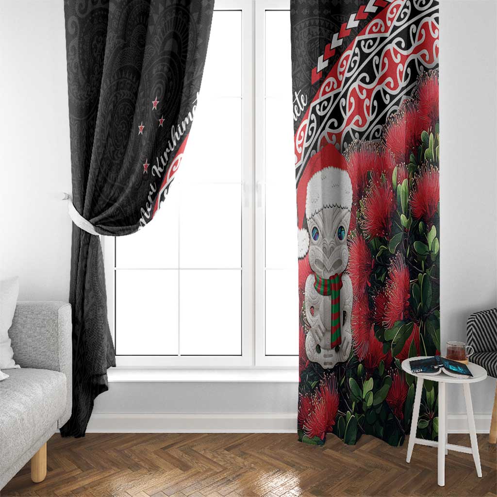 New Zealand Christmas Meri Kirihimete Window Curtain Santa Hei Tiki Pohutukawa LT01 - Polynesian Pride
