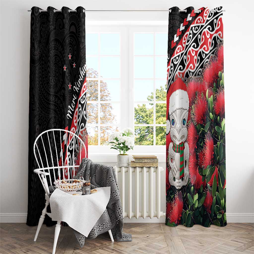 New Zealand Christmas Meri Kirihimete Window Curtain Santa Hei Tiki Pohutukawa LT01 - Polynesian Pride