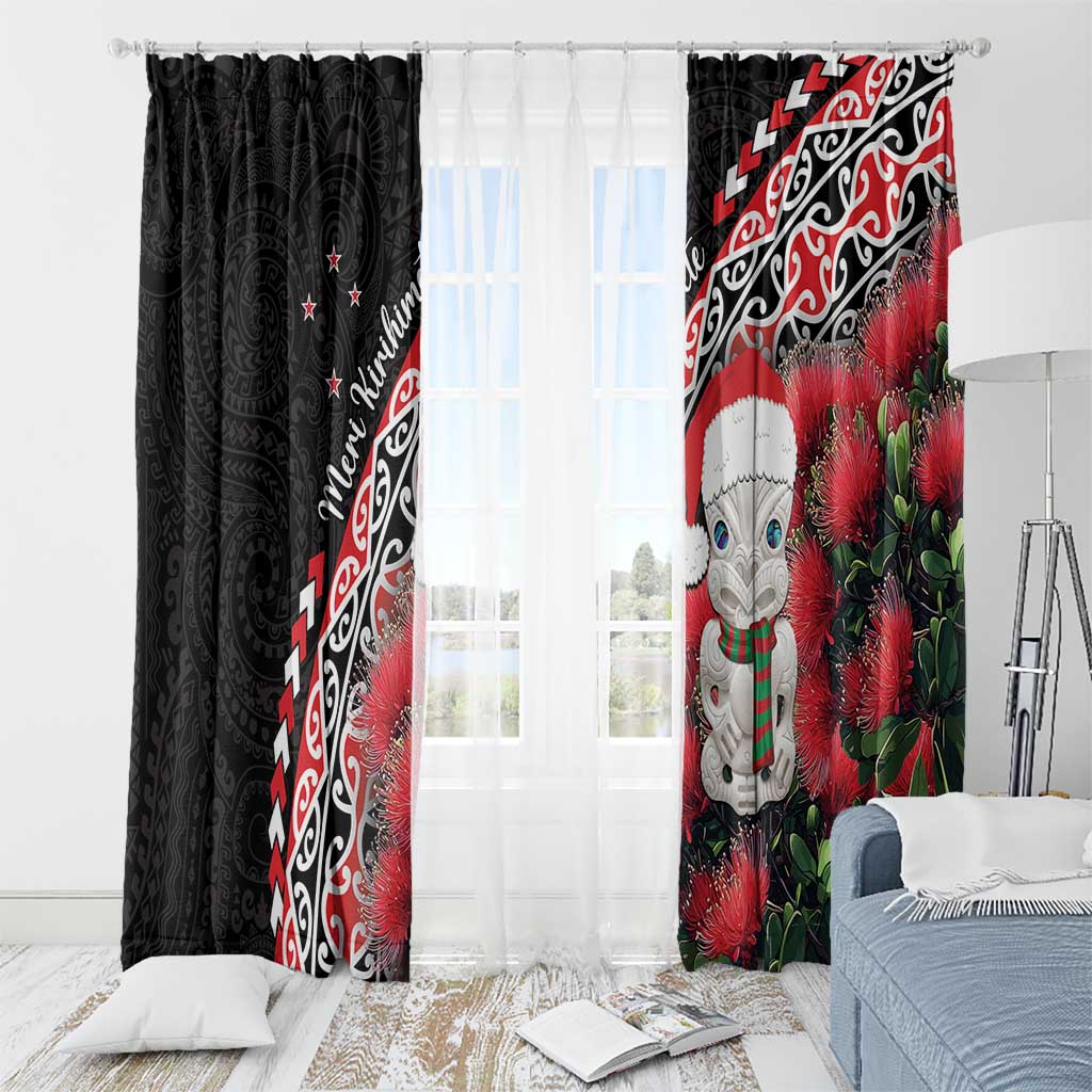New Zealand Christmas Meri Kirihimete Window Curtain Santa Hei Tiki Pohutukawa LT01 - Polynesian Pride
