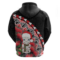 New Zealand Christmas Meri Kirihimete Zip Hoodie Santa Hei Tiki Pohutukawa LT01 - Polynesian Pride