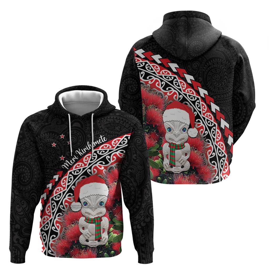 New Zealand Christmas Meri Kirihimete Zip Hoodie Santa Hei Tiki Pohutukawa LT01 - Polynesian Pride