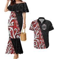Aotearoa Toitu Te Tiriti Couples Matching Mermaid Dress and Hawaiian Shirt Honour The Treaty New Zealand LT01 Black - Polynesian Pride