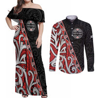 Aotearoa Toitu Te Tiriti Couples Matching Off Shoulder Maxi Dress and Long Sleeve Button Shirt Honour The Treaty New Zealand