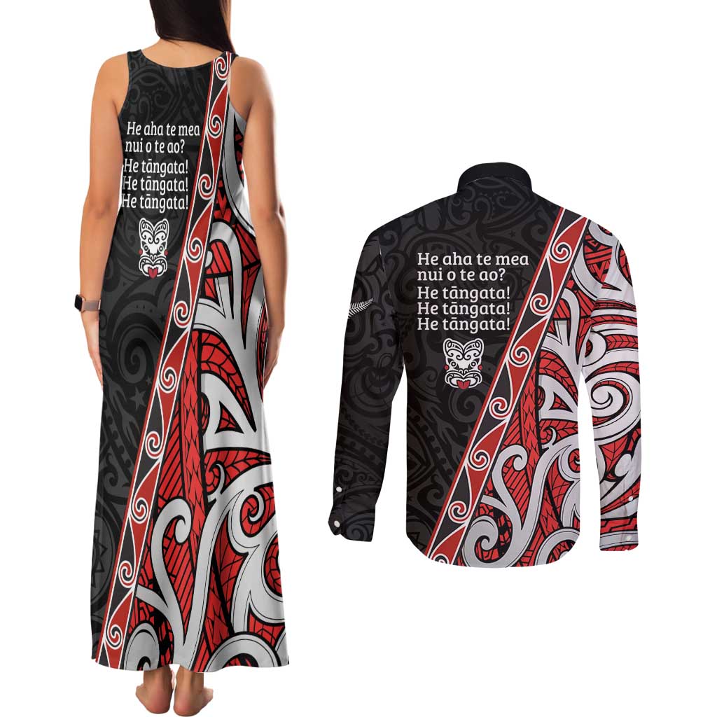 Aotearoa Toitu Te Tiriti Couples Matching Tank Maxi Dress and Long Sleeve Button Shirt Honour The Treaty New Zealand