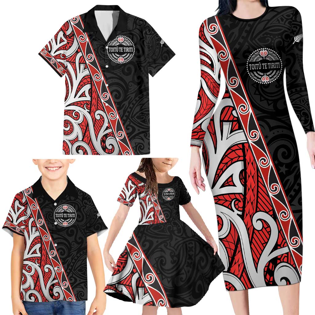 Aotearoa Toitu Te Tiriti Family Matching Long Sleeve Bodycon Dress and Hawaiian Shirt Honour The Treaty New Zealand LT01 - Polynesian Pride