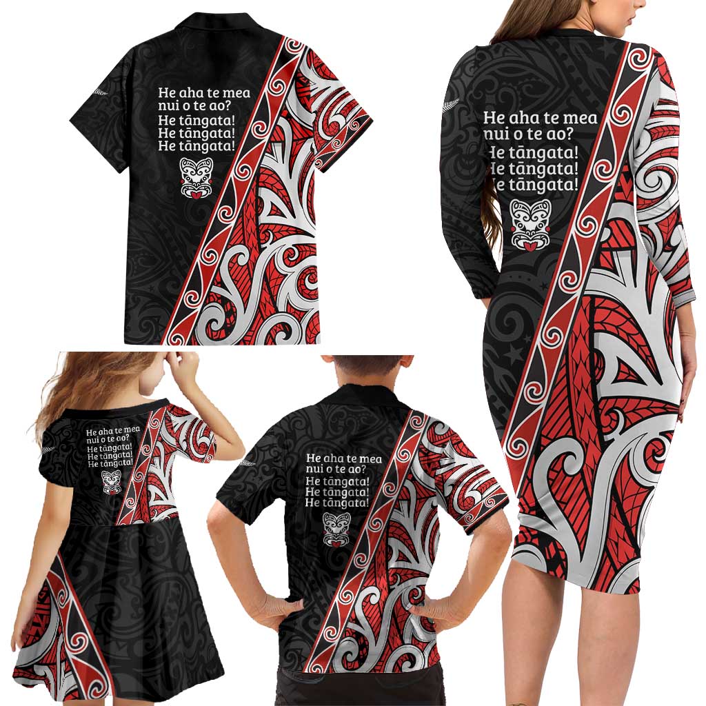 Aotearoa Toitu Te Tiriti Family Matching Long Sleeve Bodycon Dress and Hawaiian Shirt Honour The Treaty New Zealand LT01 - Polynesian Pride