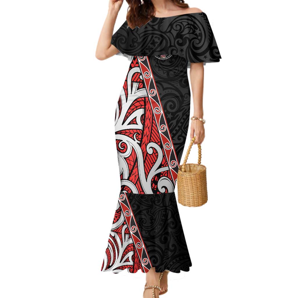 Aotearoa Toitu Te Tiriti Family Matching Mermaid Dress and Hawaiian Shirt Honour The Treaty New Zealand LT01 Mom's Dress Black - Polynesian Pride