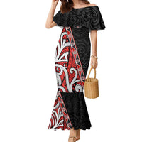 Aotearoa Toitu Te Tiriti Family Matching Mermaid Dress and Hawaiian Shirt Honour The Treaty New Zealand LT01 Mom's Dress Black - Polynesian Pride
