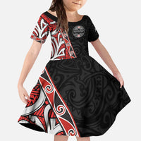 Aotearoa Toitu Te Tiriti Family Matching Off The Shoulder Long Sleeve Dress and Hawaiian Shirt Honour The Treaty New Zealand LT01 Daughter's Dress Black - Polynesian Pride