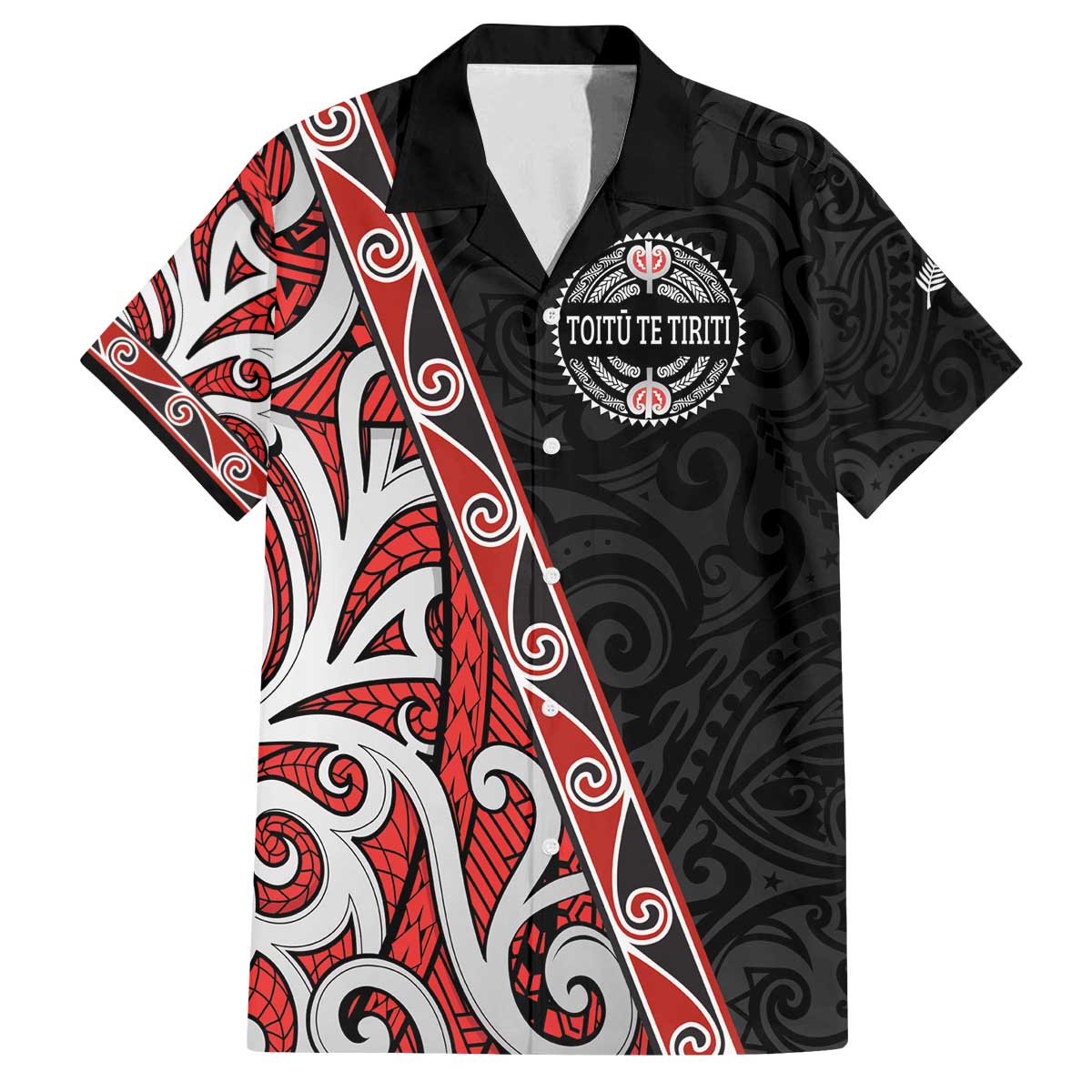 Aotearoa Toitu Te Tiriti Family Matching Off The Shoulder Long Sleeve Dress and Hawaiian Shirt Honour The Treaty New Zealand LT01 Dad's Shirt - Short Sleeve Black - Polynesian Pride