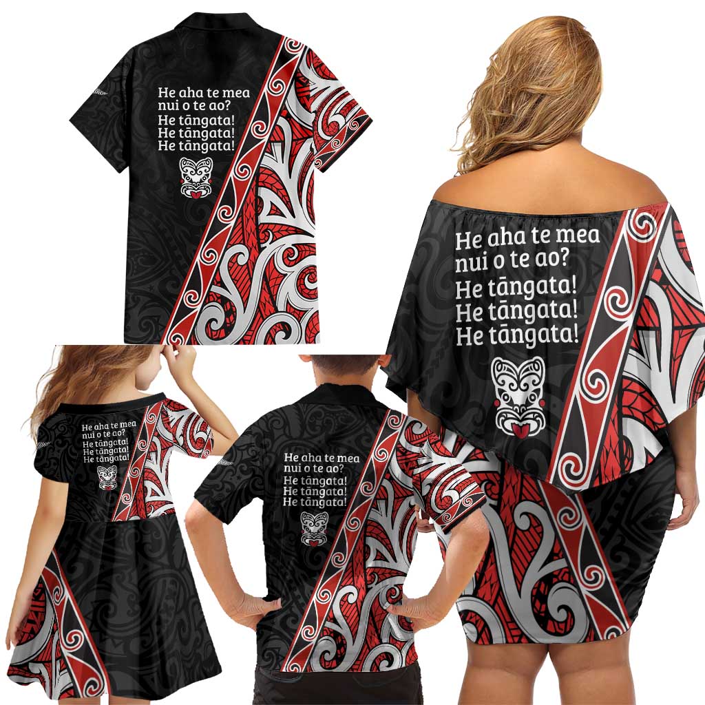 Aotearoa Toitu Te Tiriti Family Matching Off Shoulder Short Dress and Hawaiian Shirt Honour The Treaty New Zealand LT01 - Polynesian Pride