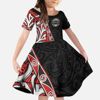 Aotearoa Toitu Te Tiriti Family Matching Short Sleeve Bodycon Dress and Hawaiian Shirt Honour The Treaty New Zealand LT01 Daughter's Dress Black - Polynesian Pride