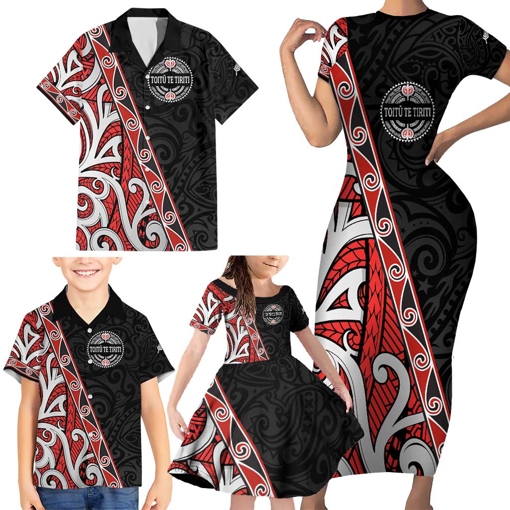 Aotearoa Toitu Te Tiriti Family Matching Short Sleeve Bodycon Dress and Hawaiian Shirt Honour The Treaty New Zealand LT01 - Polynesian Pride