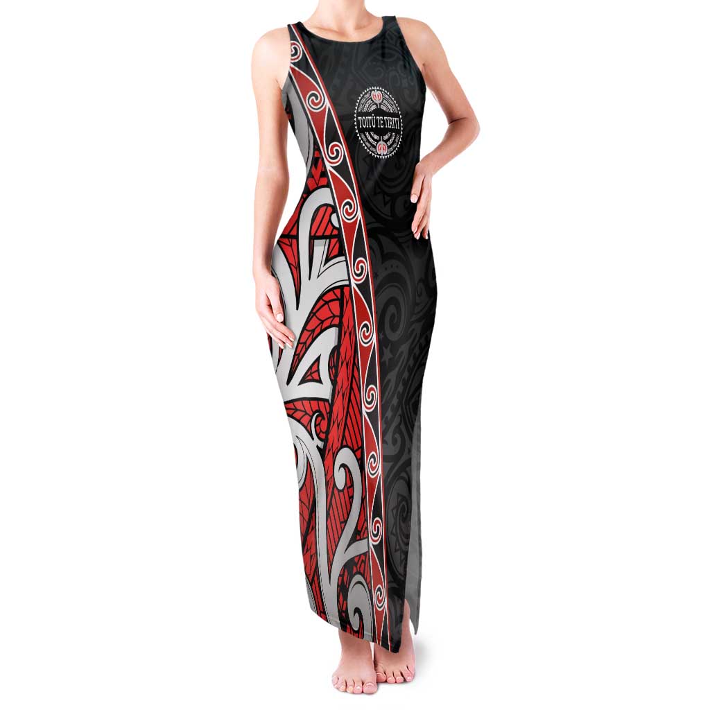 Aotearoa Toitu Te Tiriti Family Matching Tank Maxi Dress and Hawaiian Shirt Honour The Treaty New Zealand LT01 Mom's Dress Black - Polynesian Pride