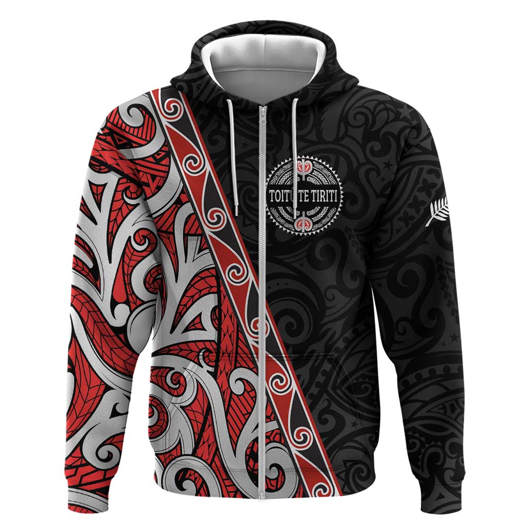 Aotearoa Toitu Te Tiriti Hoodie Honour The Treaty New Zealand LT01 Zip Hoodie Black - Polynesian Pride