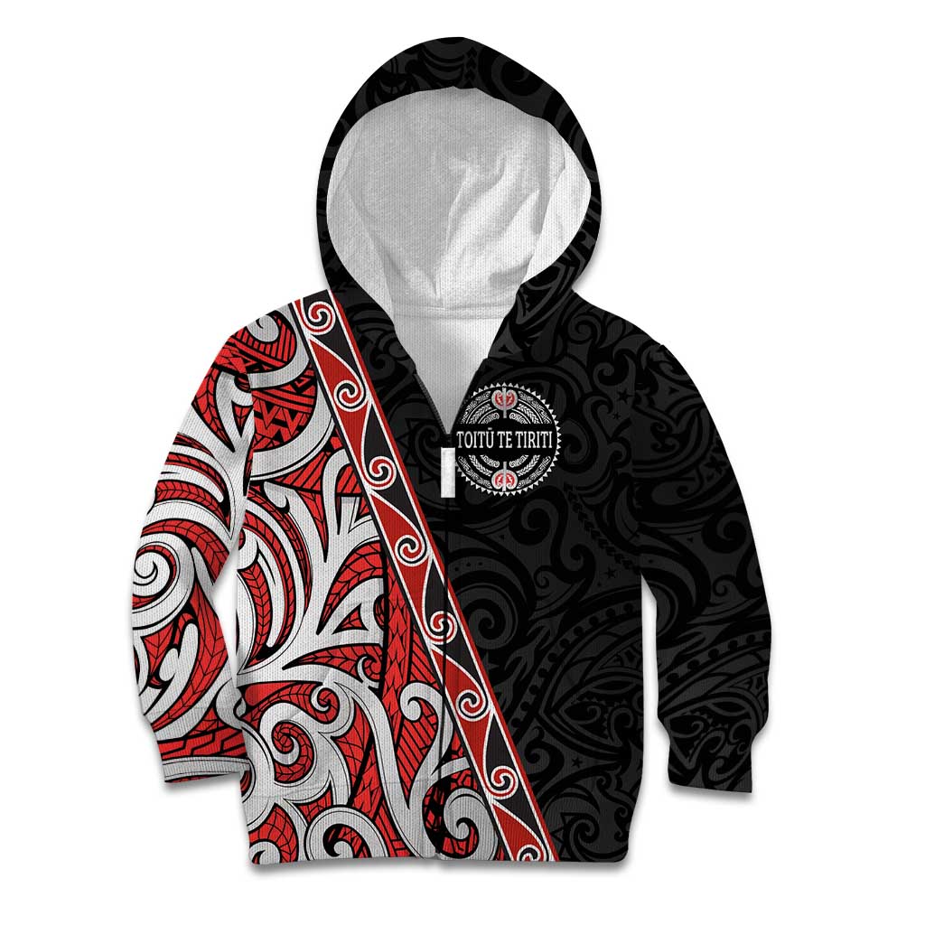 Aotearoa Toitu Te Tiriti Kid Hoodie Honour The Treaty New Zealand LT01 Zip Hoodie Black - Polynesian Pride
