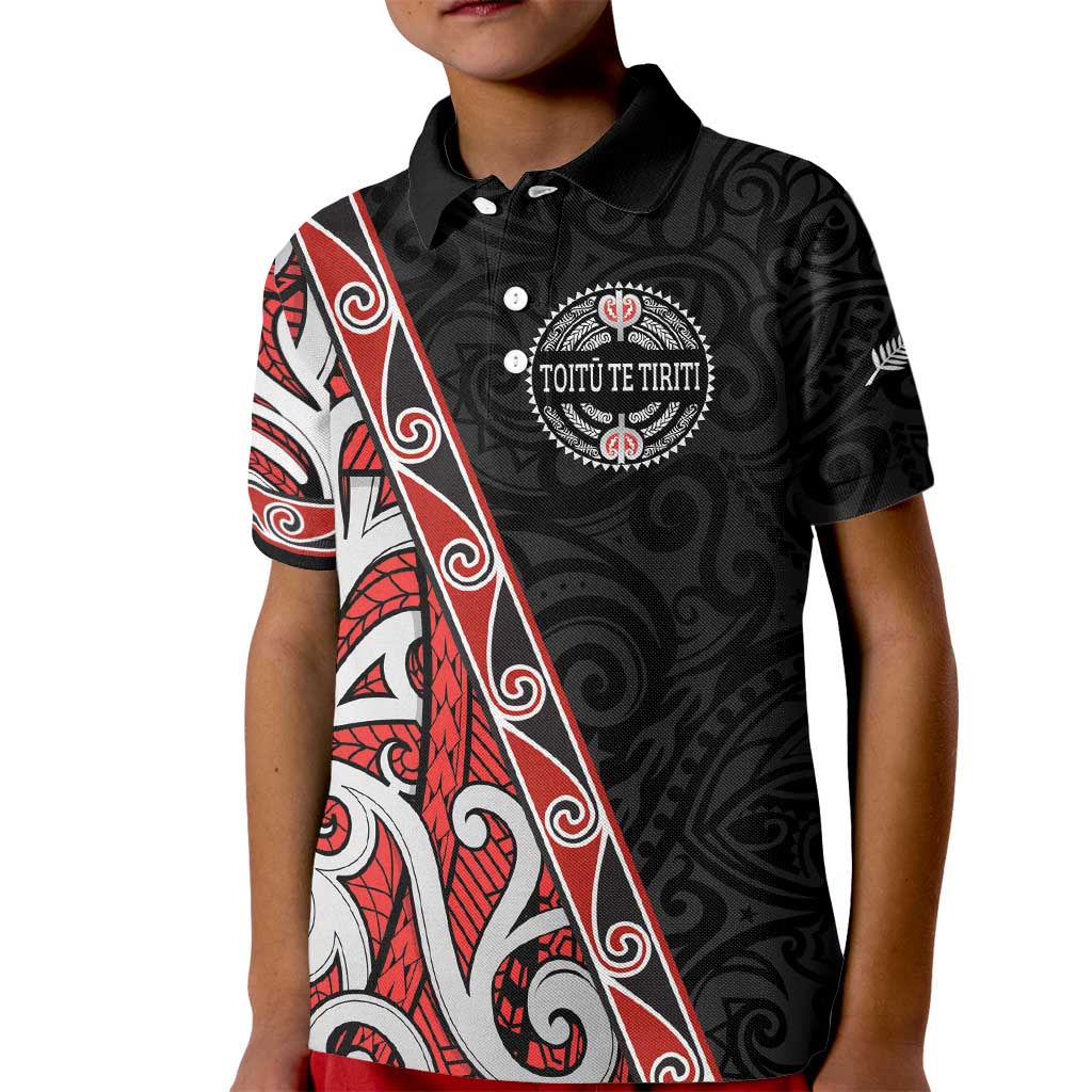 Aotearoa Toitu Te Tiriti Kid Polo Shirt Honour The Treaty New Zealand LT01 Kid Black - Polynesian Pride