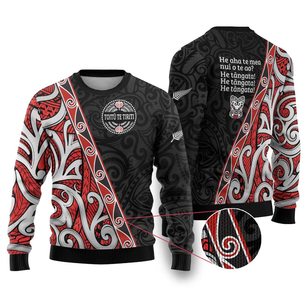 Aotearoa Toitu Te Tiriti Ugly Christmas Sweater Honour The Treaty New Zealand LT01 Black - Polynesian Pride