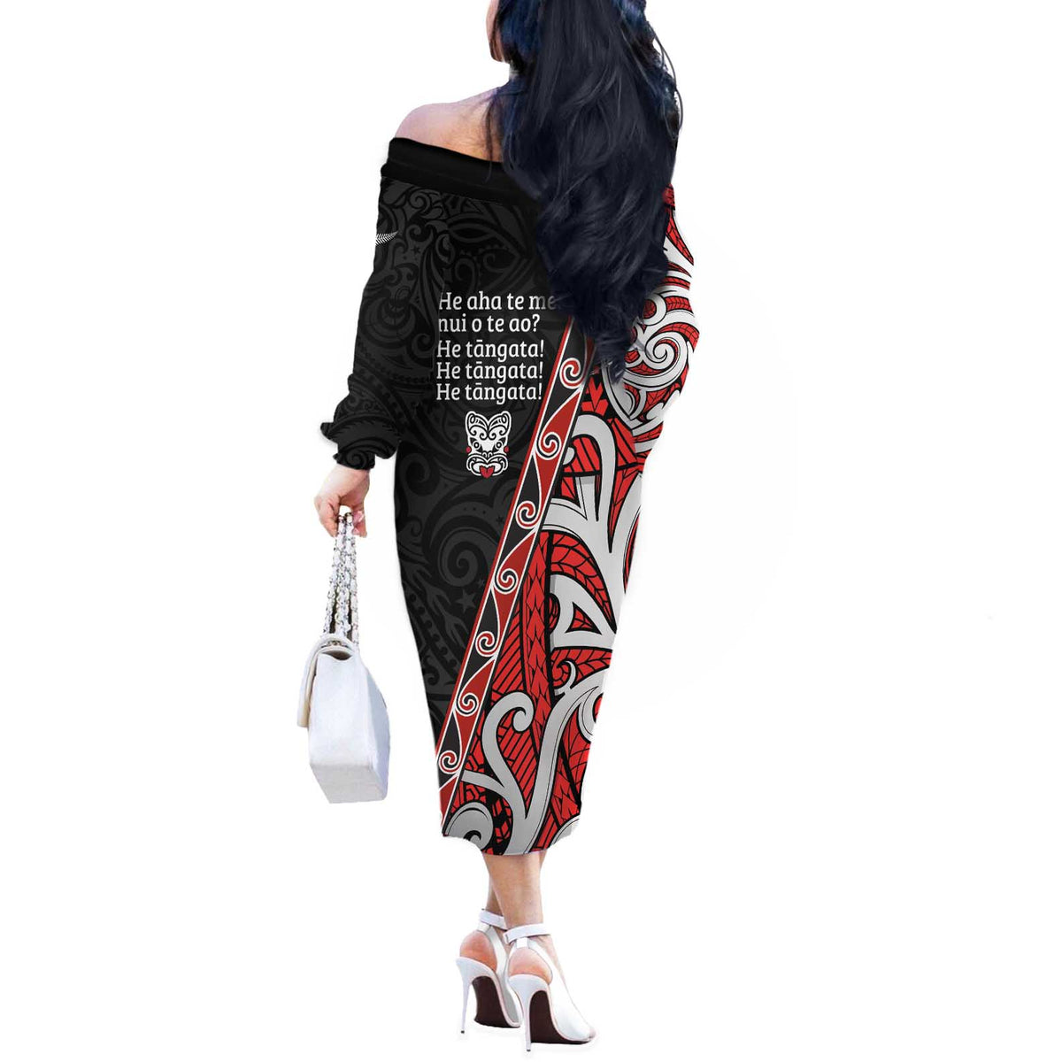 Aotearoa Toitu Te Tiriti Off The Shoulder Long Sleeve Dress Honour The Treaty New Zealand LT01 - Polynesian Pride
