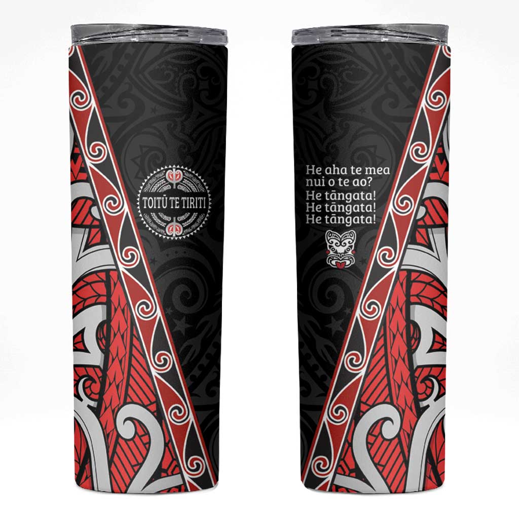 Aotearoa Toitu Te Tiriti Skinny Tumbler Honour The Treaty New Zealand LT01 Black - Polynesian Pride