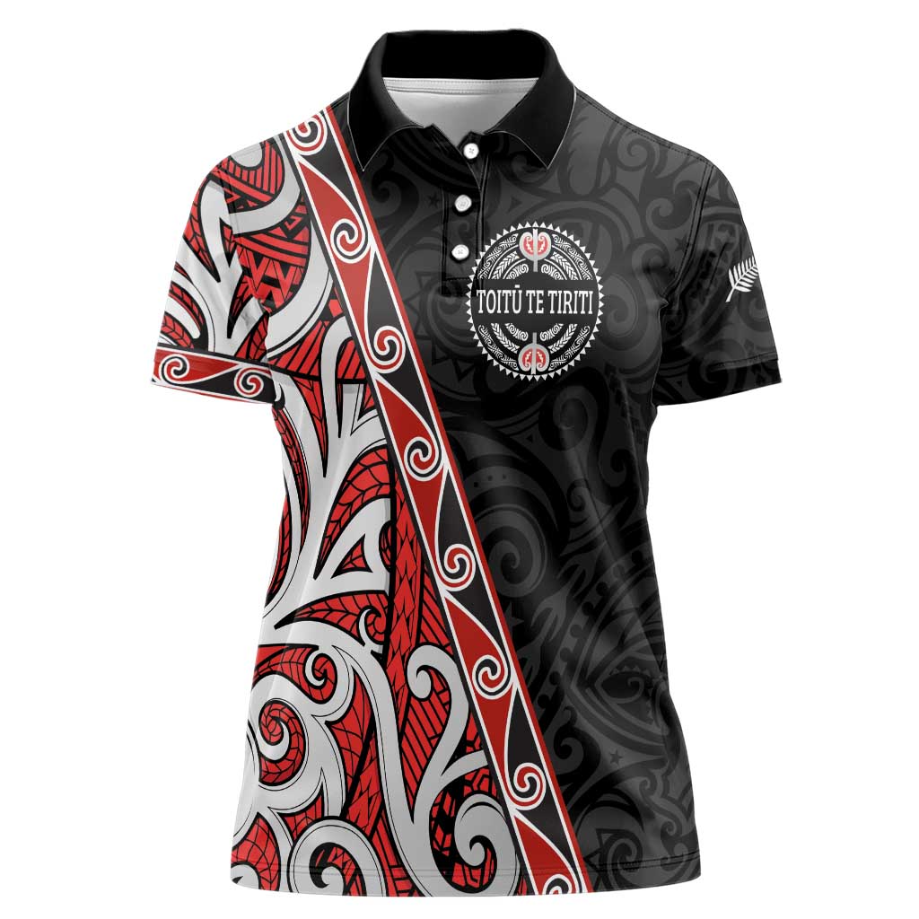Aotearoa Toitu Te Tiriti Women Polo Shirt Honour The Treaty New Zealand LT01 Female Black - Polynesian Pride