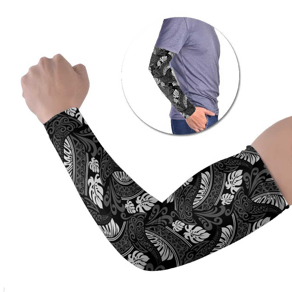Grayscale Monstera Arm Sleeves Polynesian Tribal Pattern LT01 Set of 2 Black - Polynesian Pride