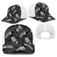 Grayscale Monstera Baseball Net Cap Polynesian Tribal Pattern - Polynesian Pride