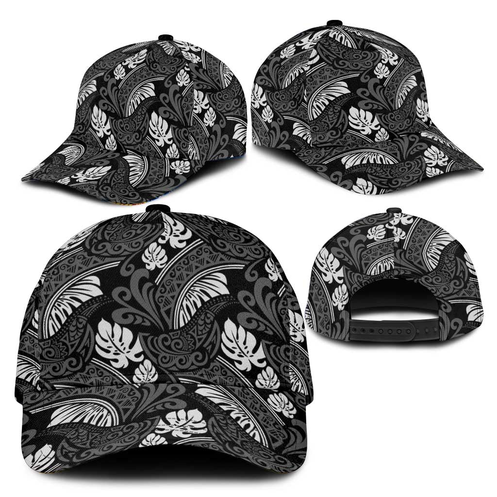 Grayscale Monstera Classic Cap Polynesian Tribal Pattern - Polynesian Pride