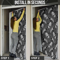 Grayscale Monstera Door Cover Polynesian Tribal Pattern - Polynesian Pride
