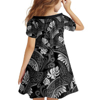 Grayscale Monstera Family Matching Long Sleeve Bodycon Dress and Hawaiian Shirt Polynesian Tribal Pattern - Polynesian Pride