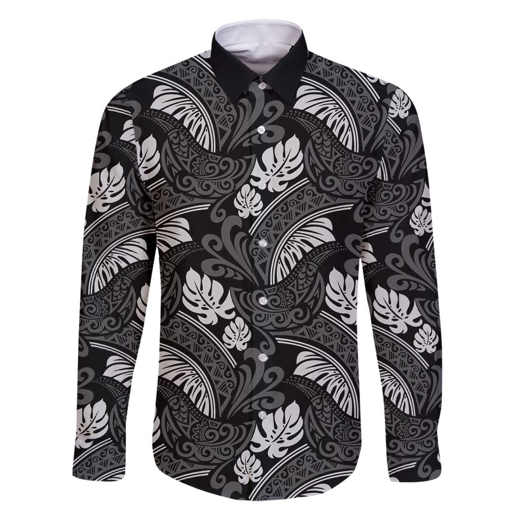 Grayscale Monstera Family Matching Mermaid Dress and Hawaiian Shirt Polynesian Tribal Pattern - Polynesian Pride