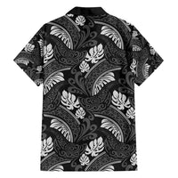 Grayscale Monstera Family Matching Off Shoulder Short Dress and Hawaiian Shirt Polynesian Tribal Pattern - Polynesian Pride