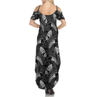 Grayscale Monstera Family Matching Summer Maxi Dress and Hawaiian Shirt Polynesian Tribal Pattern - Polynesian Pride