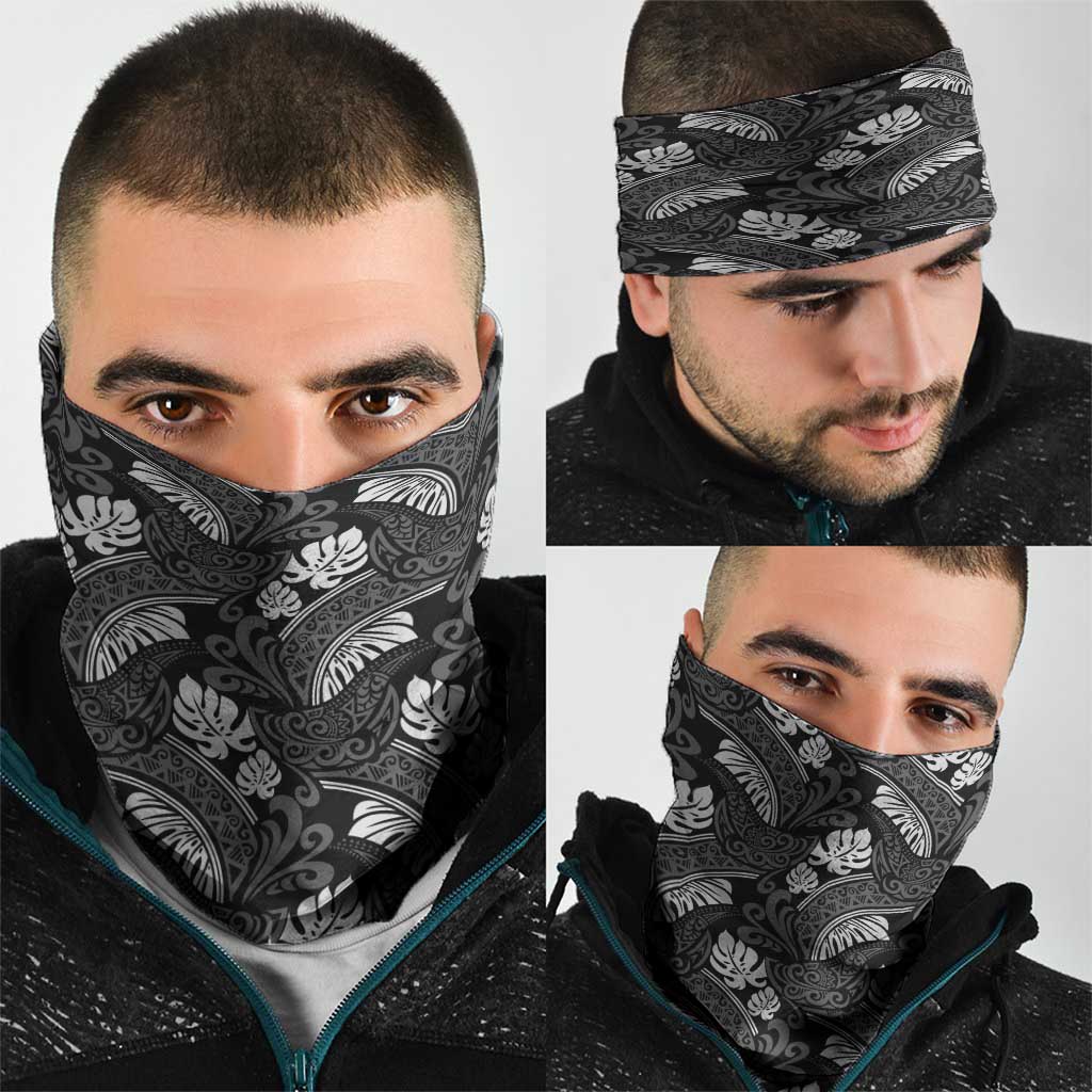 Grayscale Monstera Neck Gaiter Polynesian Tribal Pattern - Polynesian Pride