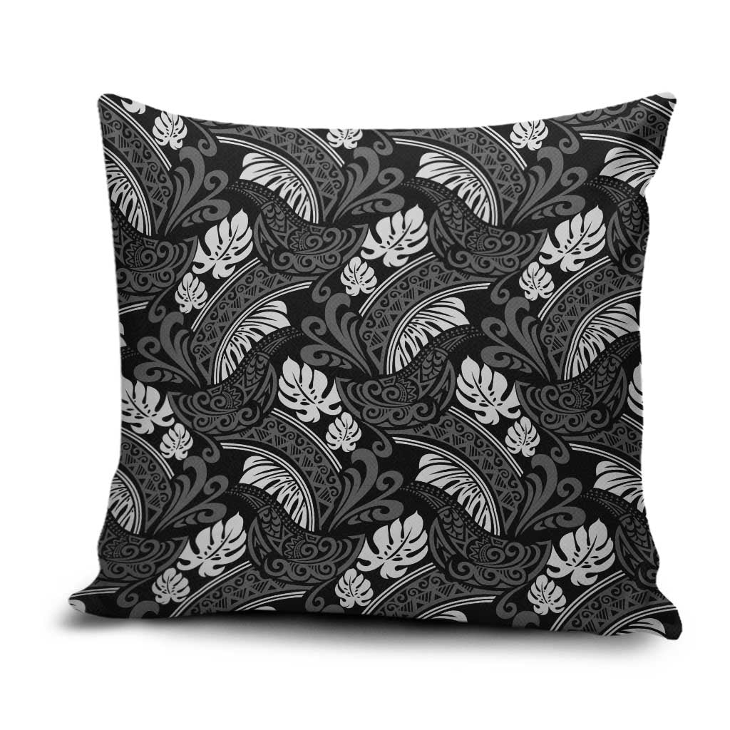 Grayscale Monstera Pillow Cover Polynesian Tribal Pattern LT01 Black - Polynesian Pride