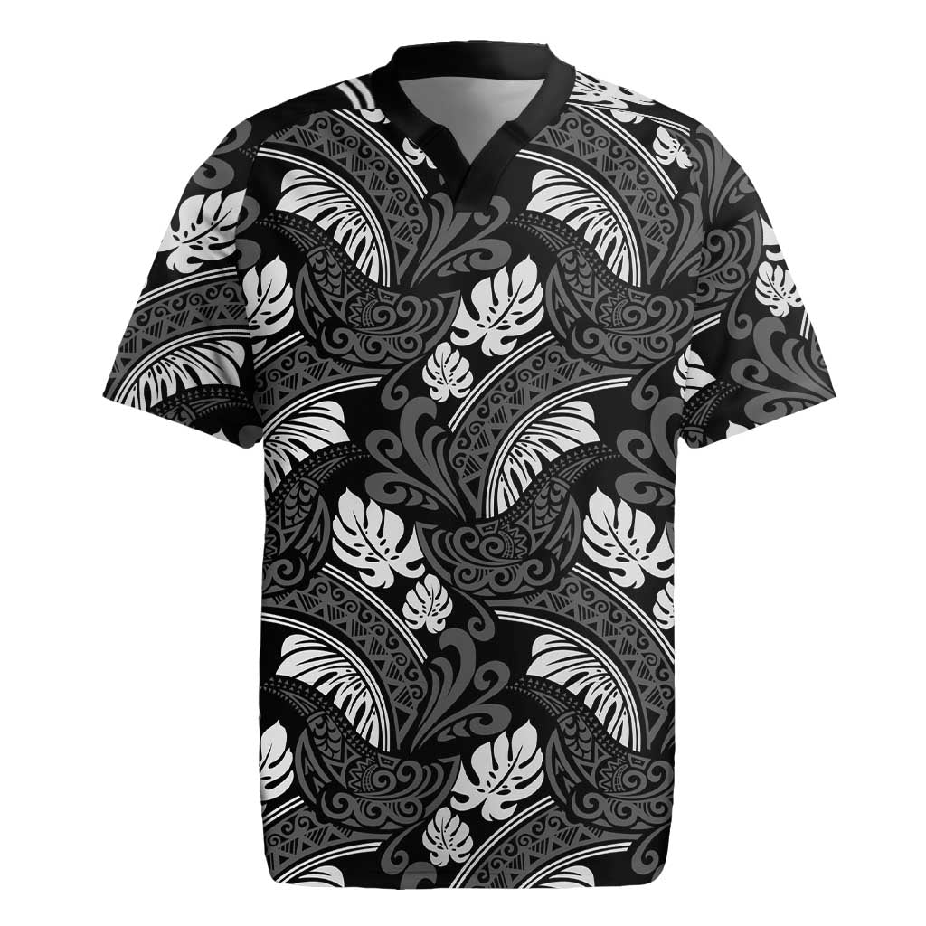 Grayscale Monstera Rugby Jersey Polynesian Tribal Pattern LT01 Black - Polynesian Pride