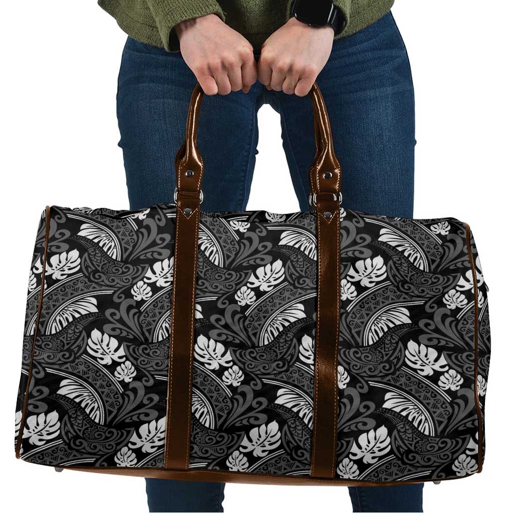 Grayscale Monstera Travel Bag Polynesian Tribal Pattern LT01 Black - Polynesian Pride