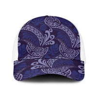 Deep Blue Monstera Baseball Net Cap Polynesian Tribal Pattern - Polynesian Pride