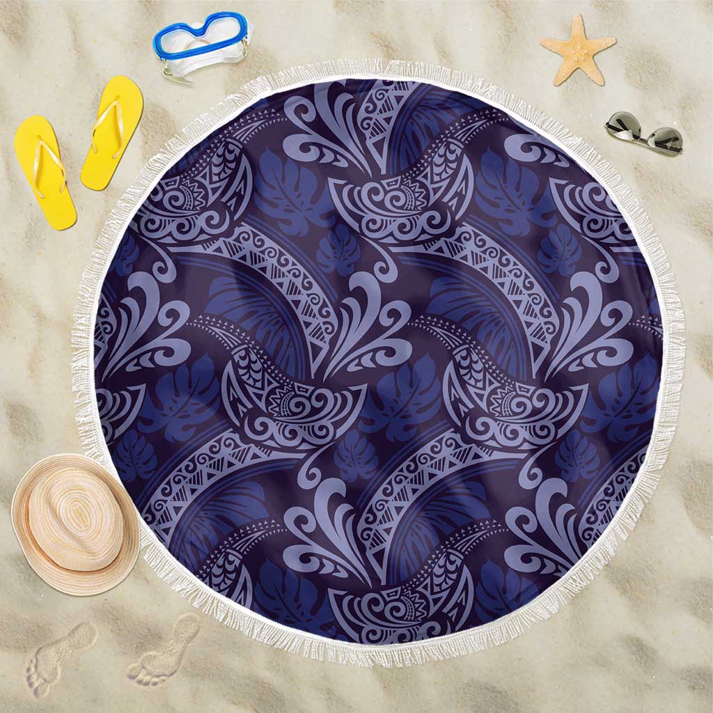 Deep Blue Monstera Beach Blanket Polynesian Tribal Pattern LT01 One Size 150cm Blue - Polynesian Pride