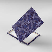 Deep Blue Monstera Canvas Wall Art Polynesian Tribal Pattern - Polynesian Pride