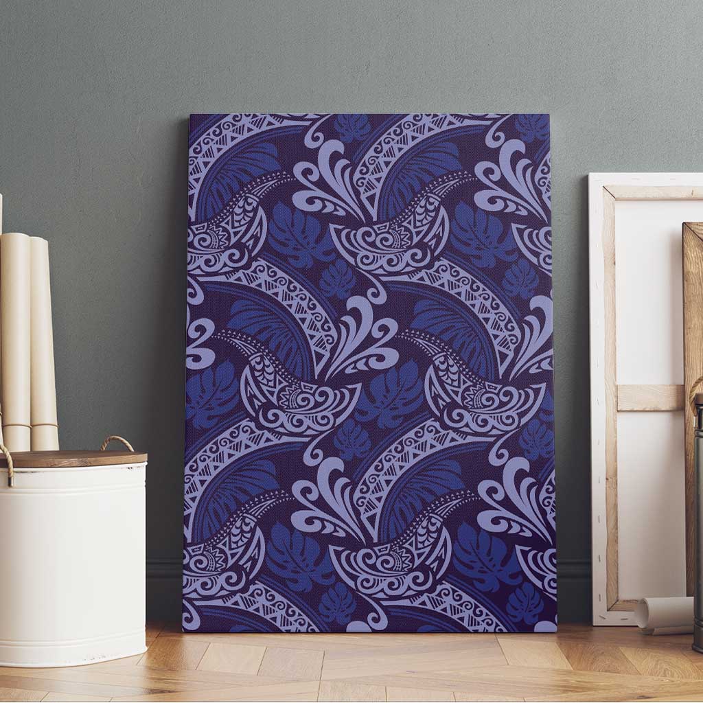 Deep Blue Monstera Canvas Wall Art Polynesian Tribal Pattern - Polynesian Pride