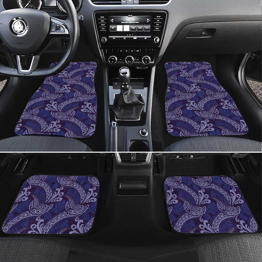 Deep Blue Monstera Car Mats Polynesian Tribal Pattern LT01 Set 4pcs Blue - Polynesian Pride