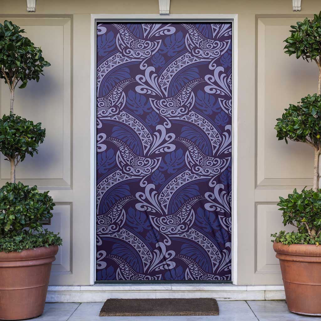Deep Blue Monstera Door Cover Polynesian Tribal Pattern LT01 Blue - Polynesian Pride