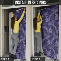 Deep Blue Monstera Door Cover Polynesian Tribal Pattern - Polynesian Pride
