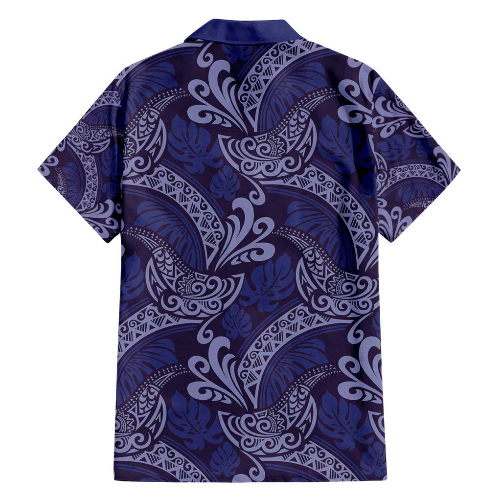 Deep Blue Monstera Family Matching Long Sleeve Bodycon Dress and Hawaiian Shirt Polynesian Tribal Pattern - Polynesian Pride